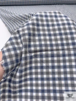 Gingham Check Yarn-Dyed Cotton Shirting - Grey / Dusty Blue / White -Fabrics And Fabrics Store 17581 8