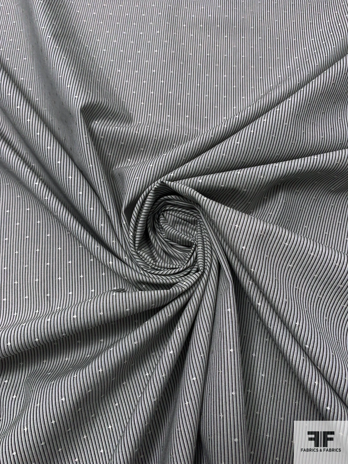 Vertical Pinstriped Yarn-Dyed Dobby Cotton Shirting - Shades Of Grey / Beige 6 Vertical Pinstriped Yarn-Dyed Dobby Cotton Shirting - Shades Of Grey / Beige - Image 4