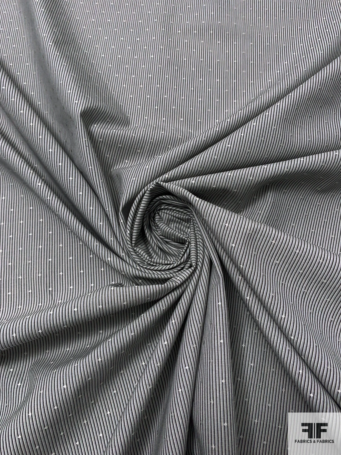 Vertical Pinstriped Yarn-Dyed Dobby Cotton Shirting - Shades Of Grey / Beige 5 Vertical Pinstriped Yarn-Dyed Dobby Cotton Shirting - Shades Of Grey / Beige - Image 3