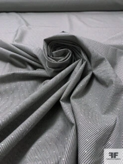 Vertical Pinstriped Yarn-Dyed Dobby Cotton Shirting - Shades Of Grey / Beige