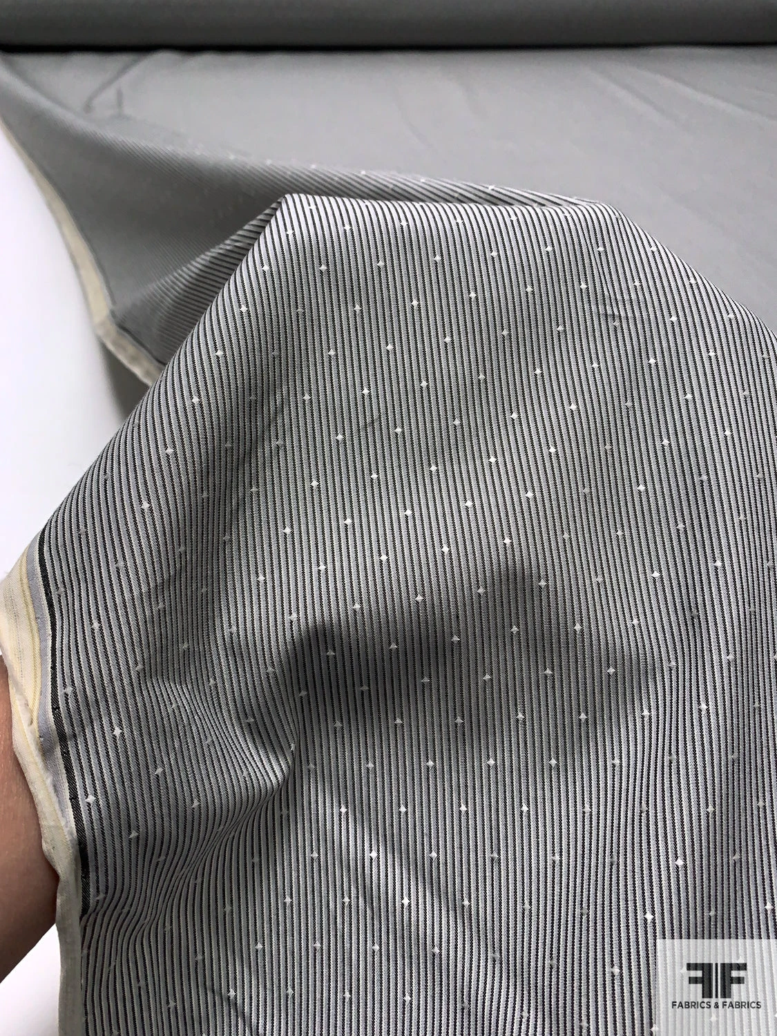 Vertical Pinstriped Yarn-Dyed Dobby Cotton Shirting - Shades Of Grey / Beige 10 Vertical Pinstriped Yarn-Dyed Dobby Cotton Shirting - Shades Of Grey / Beige - Image 8