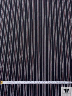 Italian Vertical Striped Slightly Textured Cotton Shirting - Midnight Navy / White / Red -Fabrics And Fabrics Store 17590 4