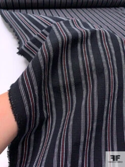 Italian Vertical Striped Slightly Textured Cotton Shirting - Midnight Navy / White / Red -Fabrics And Fabrics Store 17590 7