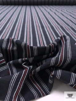 Italian Vertical Striped Slightly Textured Cotton Shirting - Midnight Navy / White / Red -Fabrics And Fabrics Store 17590 8