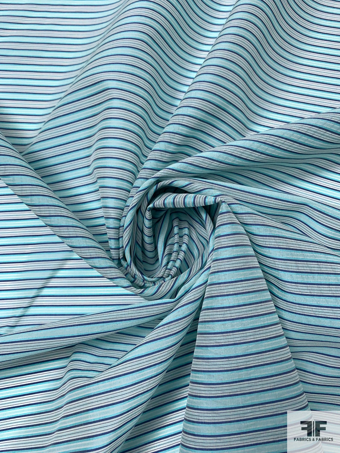 Italian Horizontal Striped Silk And Cotton Organdy - Aqua / Navy / White 5 Italian Horizontal Striped Silk And Cotton Organdy - Aqua / Navy / White - Image 3