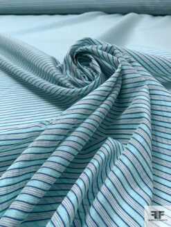 Italian Horizontal Striped Silk And Cotton Organdy - Aqua / Navy / White 13 Italian Horizontal Striped Silk And Cotton Organdy - Aqua / Navy / White -Fabrics And Fabrics Store 17591 3