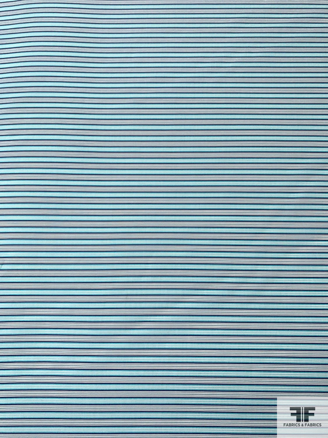 Italian Horizontal Striped Silk And Cotton Organdy - Aqua / Navy / White 7 Italian Horizontal Striped Silk And Cotton Organdy - Aqua / Navy / White - Image 5