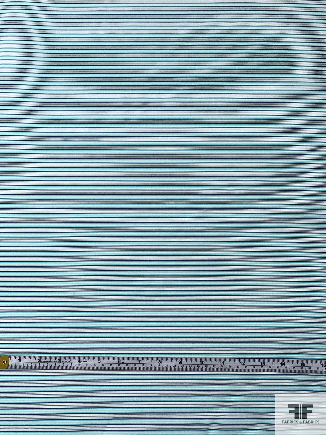 Italian Horizontal Striped Silk And Cotton Organdy - Aqua / Navy / White 8 Italian Horizontal Striped Silk And Cotton Organdy - Aqua / Navy / White - Image 6
