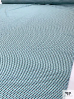 Italian Horizontal Striped Silk And Cotton Organdy - Aqua / Navy / White 17 Italian Horizontal Striped Silk And Cotton Organdy - Aqua / Navy / White -Fabrics And Fabrics Store 17591 7