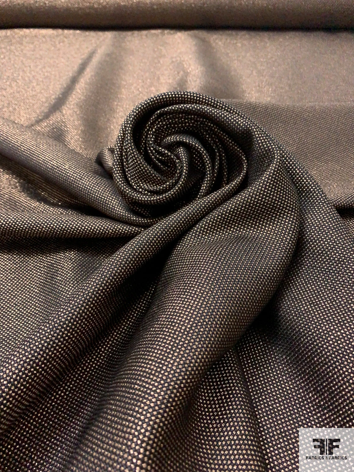 Italian Micro-Checkered Pique Lamé Brocade - Black / Gold 3 Italian Micro-Checkered Pique Lamé Brocade - Black / Gold