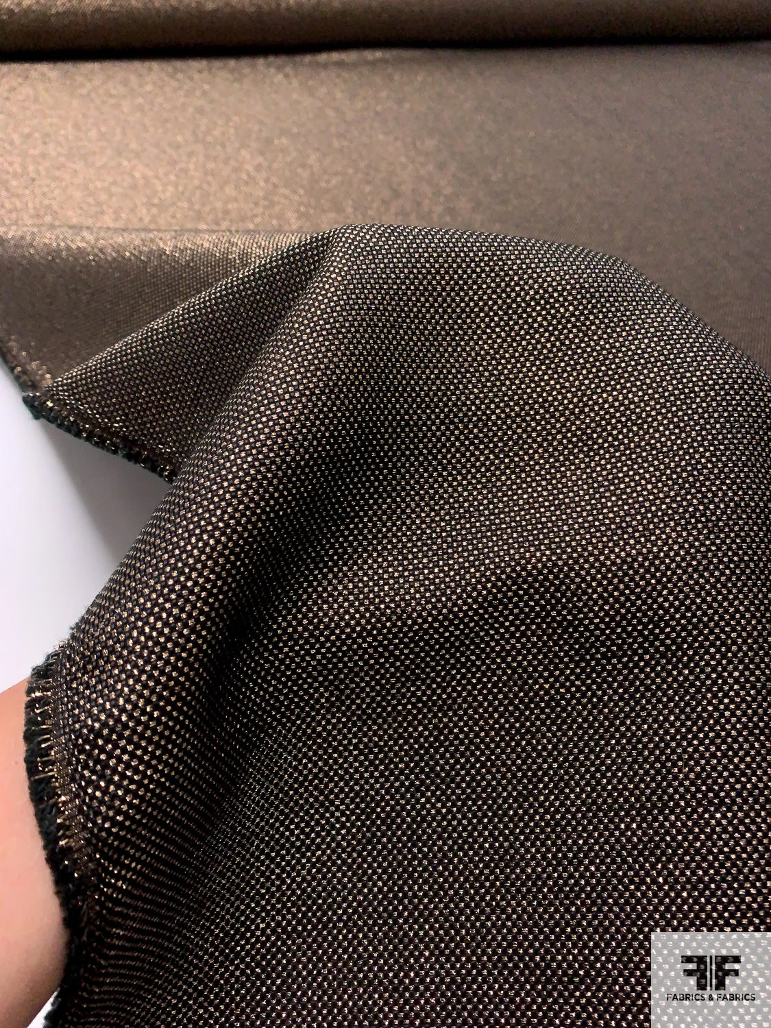 Italian Micro-Checkered Pique Lamé Brocade - Black / Gold 9 Italian Micro-Checkered Pique Lamé Brocade - Black / Gold - Image 7