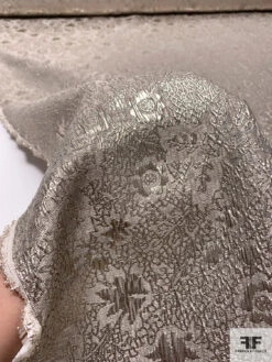 Italian Leaf Anf Floral Textured Soft Brocade Lamé - Rhino Grey / Metallic Dark Silver -Fabrics And Fabrics Store 17624 9