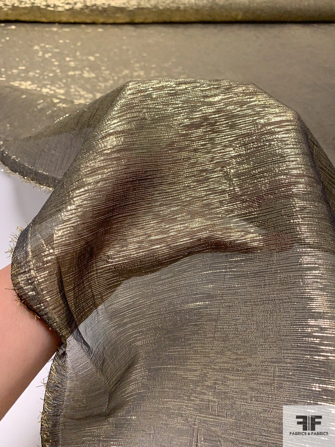 Italian Lamé Silk Chiffon - Gold / Dark Navy 4 Italian Lamé Silk Chiffon - Gold / Dark Navy - Image 2