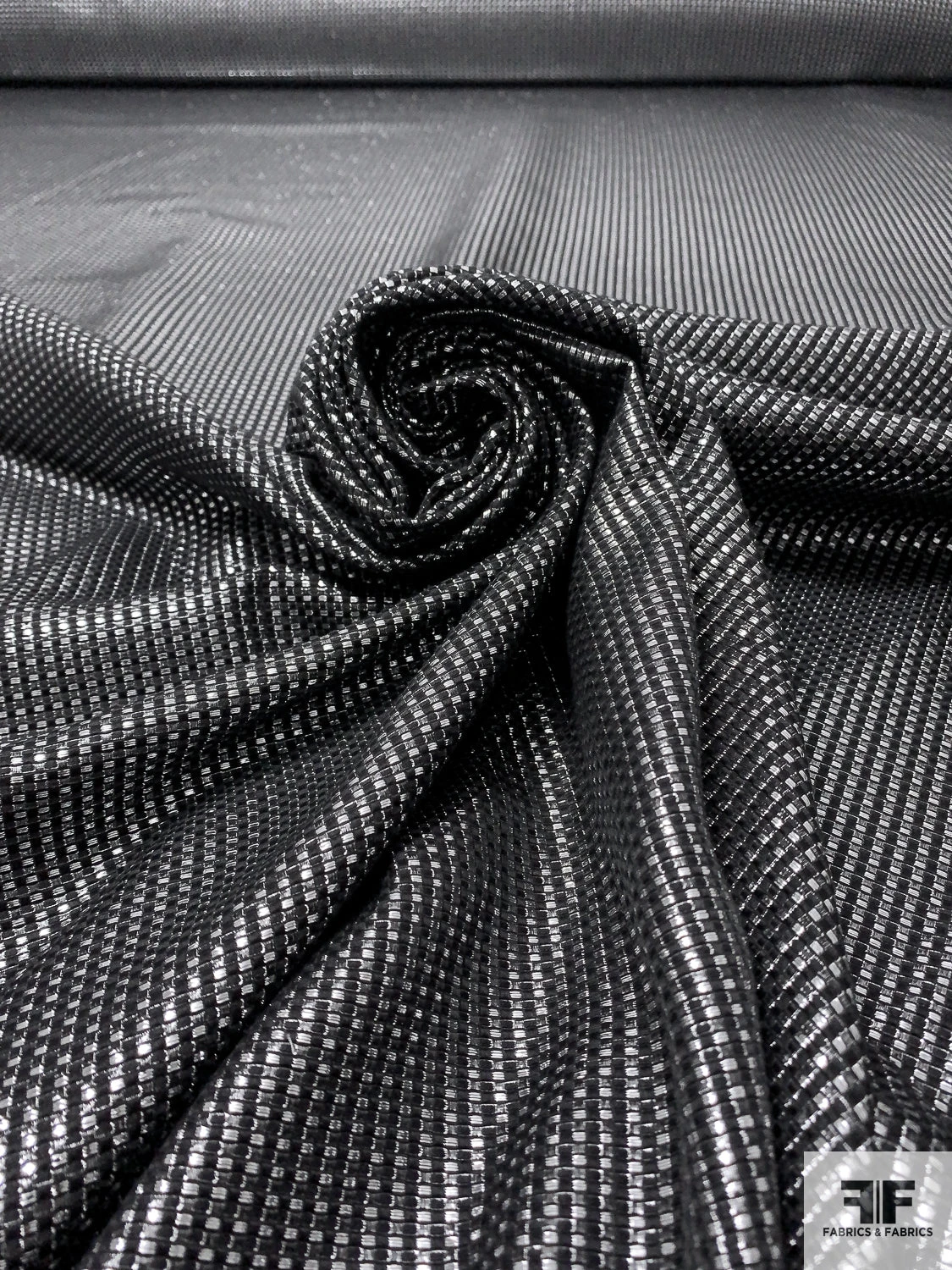 Italian Pique Lamé Brocade - Black / Silver 3 Italian Pique Lamé Brocade - Black / Silver