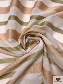 Italian Cotton Voile With Metallic Stripes - Rose Gold / Metallic Olive / Off-White 14 Italian Cotton Voile With Metallic Stripes - Rose Gold / Metallic Olive / Off-White -Fabrics And Fabrics Store 17661 1