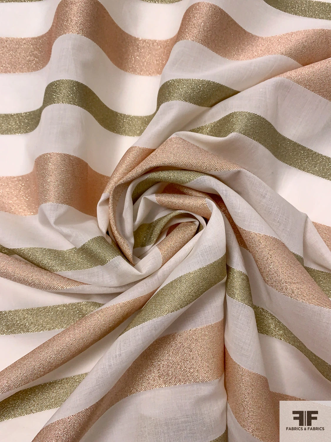 Italian Cotton Voile With Metallic Stripes - Rose Gold / Metallic Olive / Off-White 6 Italian Cotton Voile With Metallic Stripes - Rose Gold / Metallic Olive / Off-White - Image 4