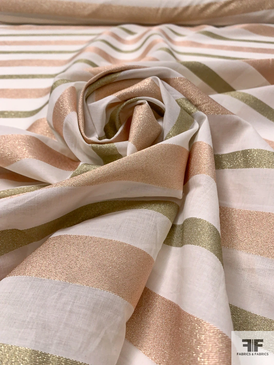 Italian Cotton Voile With Metallic Stripes - Rose Gold / Metallic Olive / Off-White 7 Italian Cotton Voile With Metallic Stripes - Rose Gold / Metallic Olive / Off-White - Image 5