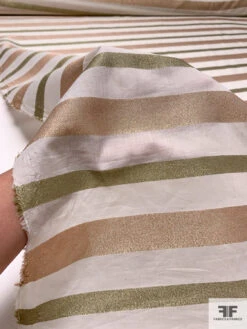 Italian Cotton Voile With Metallic Stripes - Rose Gold / Metallic Olive / Off-White