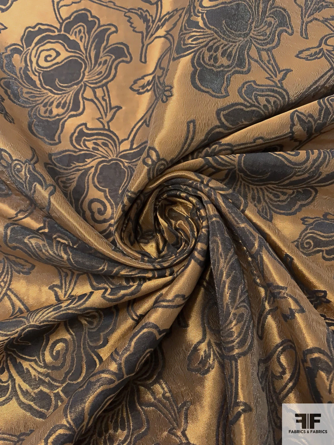 Italian Floral Jacquard Lamé Novelty - Copper / Dark Brown 5 Italian Floral Jacquard Lamé Novelty - Copper / Dark Brown - Image 3