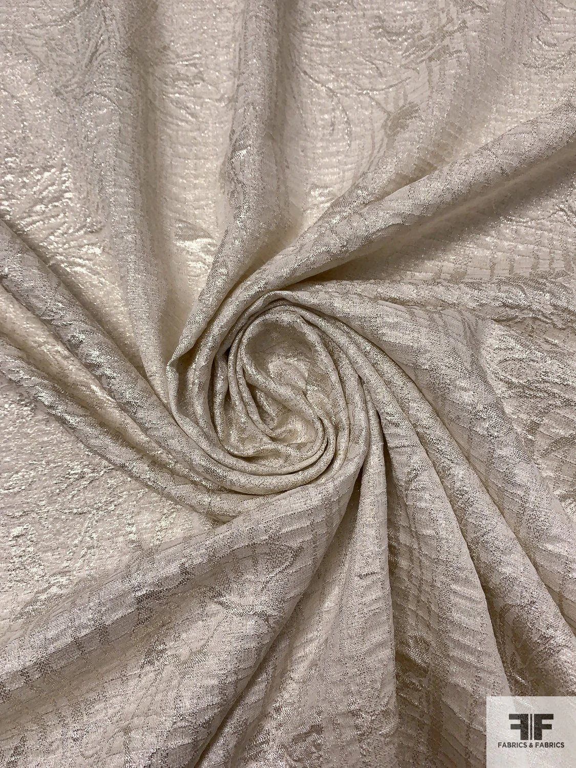 Italian Metallic Floral Textured Soft Lamé - Light Taupe / Silver 3 Italian Metallic Floral Textured Soft Lamé - Light Taupe / Silver