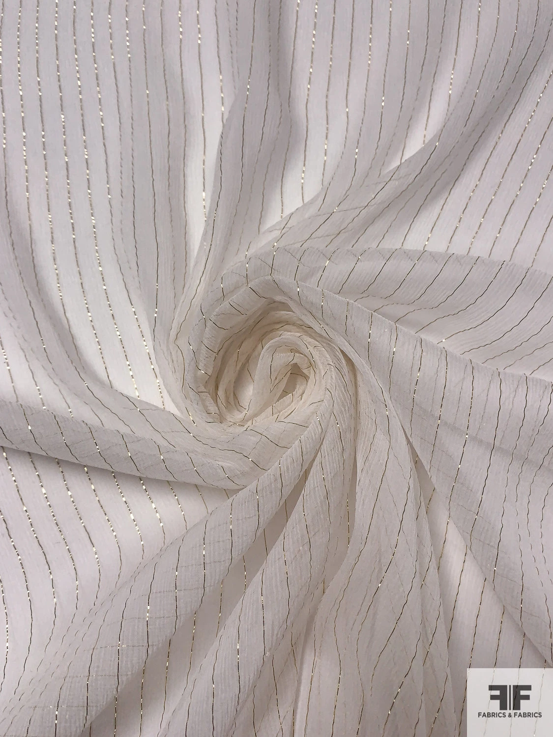 Lurex Pinstriped Slightly Crinkled Silk Chiffon - Off-White / Gold 5 Lurex Pinstriped Slightly Crinkled Silk Chiffon - Off-White / Gold - Image 3