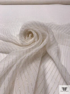 Lurex Pinstriped Slightly Crinkled Silk Chiffon - Off-White / Gold