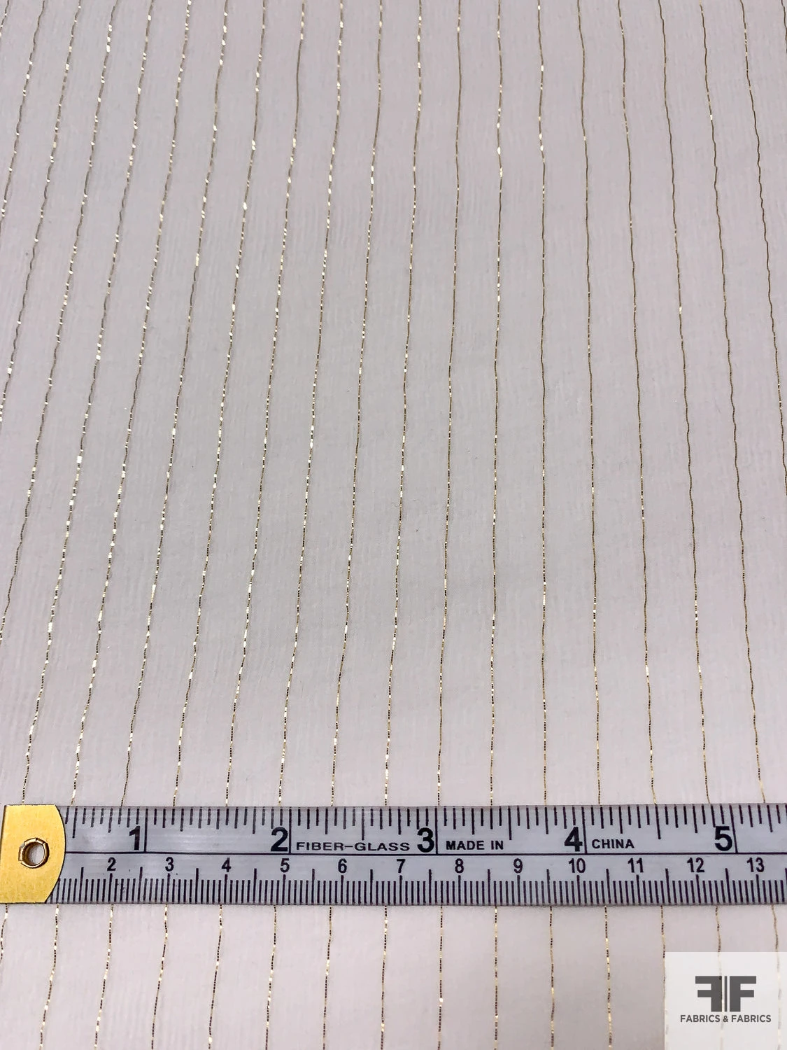 Lurex Pinstriped Slightly Crinkled Silk Chiffon - Off-White / Gold 9 Lurex Pinstriped Slightly Crinkled Silk Chiffon - Off-White / Gold - Image 7