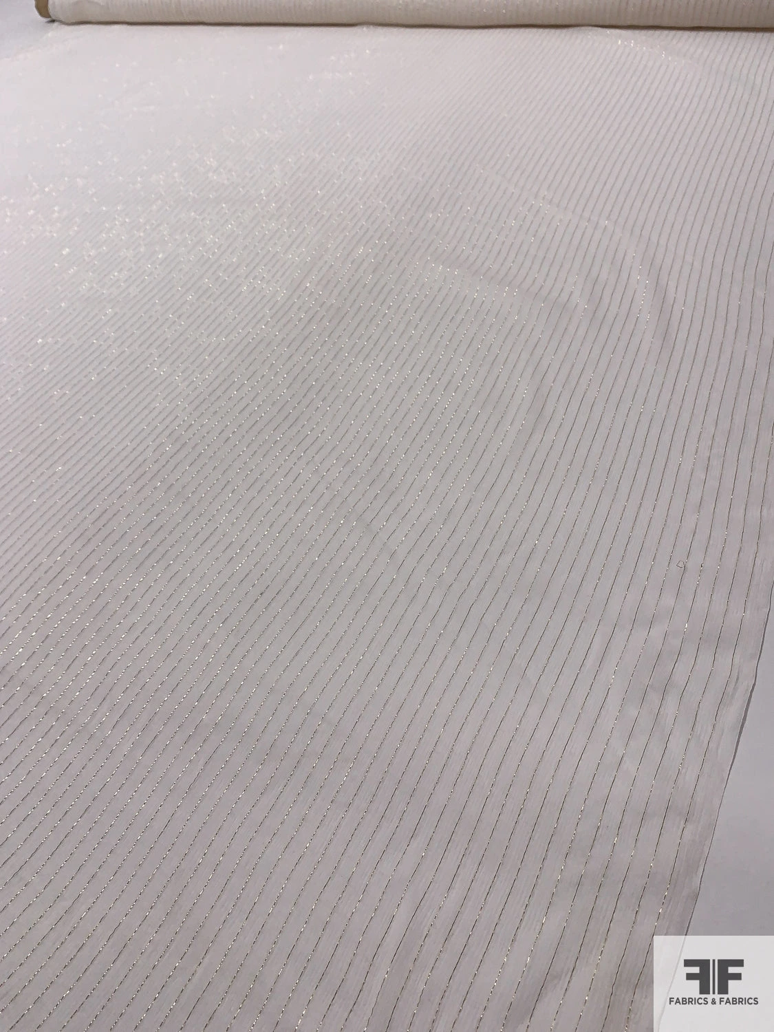 Lurex Pinstriped Slightly Crinkled Silk Chiffon - Off-White / Gold 10 Lurex Pinstriped Slightly Crinkled Silk Chiffon - Off-White / Gold - Image 8