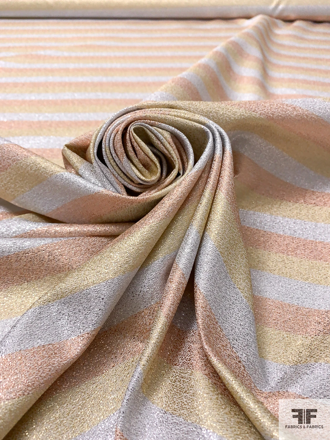 Italian Horizontal Striped Lamé - Rose Gold / Gold / Silver 4 Italian Horizontal Striped Lamé - Rose Gold / Gold / Silver - Image 2