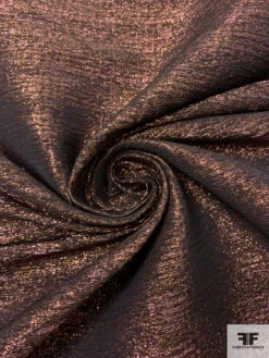 Italian Plaid Lamé Suiting With Vertical Stretch - Copper / Gold / Black