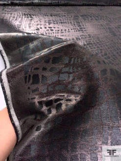 Italian Reptile Pattern Satin-Backed Lamé - Brown / Black / Silver 17 Italian Reptile Pattern Satin-Backed Lamé - Brown / Black / Silver -Fabrics And Fabrics Store 17717 9