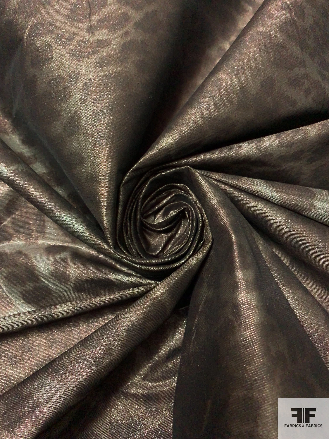 Italian Animal Pattern Printed Stretch Lamé - Brown / Shy Green / Silver 5 Italian Animal Pattern Printed Stretch Lamé - Brown / Shy Green / Silver - Image 3