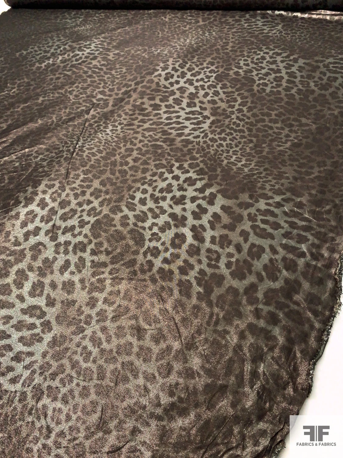 Italian Animal Pattern Printed Stretch Lamé - Brown / Shy Green / Silver 4 Italian Animal Pattern Printed Stretch Lamé - Brown / Shy Green / Silver - Image 2