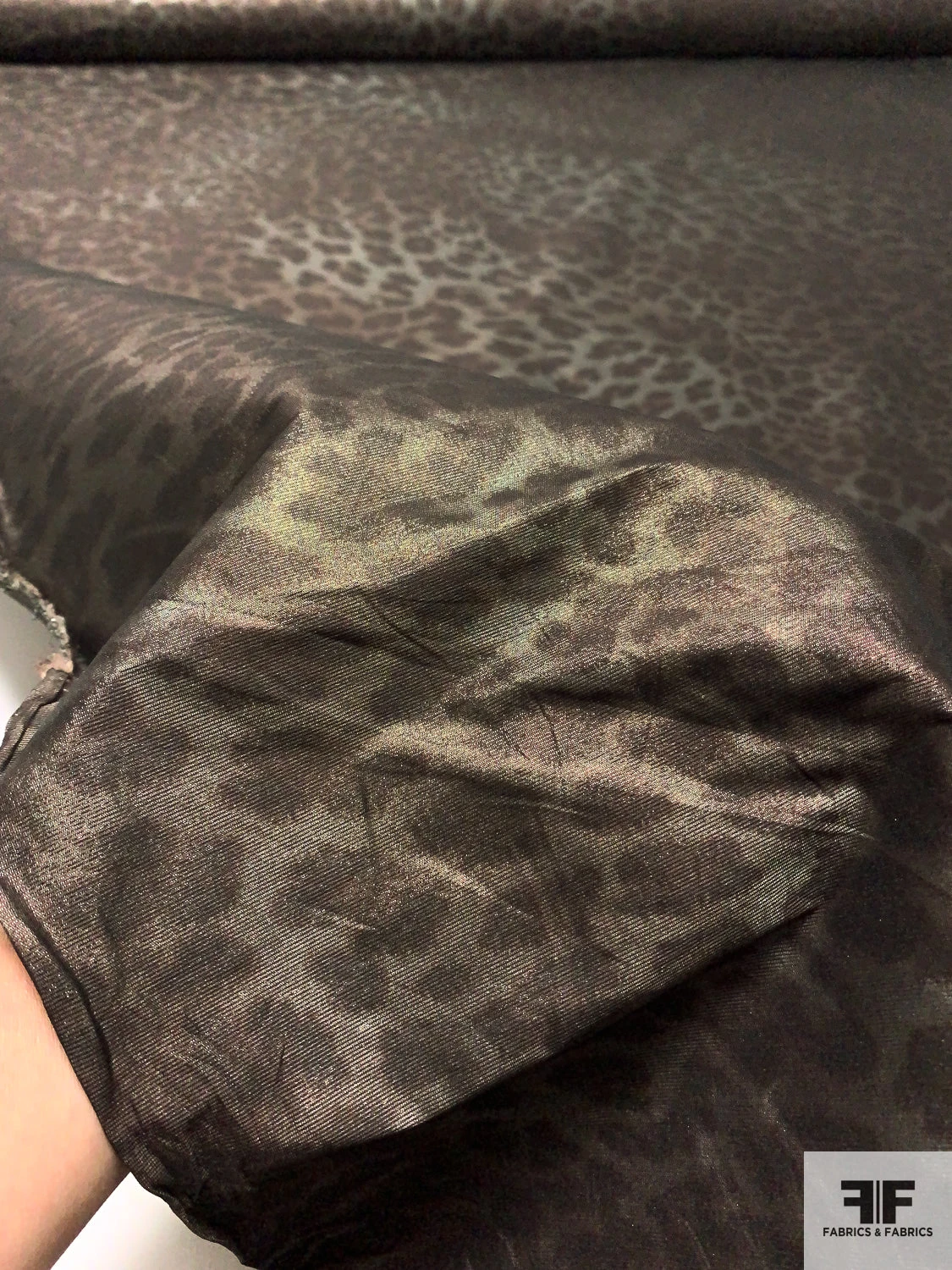 Italian Animal Pattern Printed Stretch Lamé - Brown / Shy Green / Silver 11 Italian Animal Pattern Printed Stretch Lamé - Brown / Shy Green / Silver - Image 9
