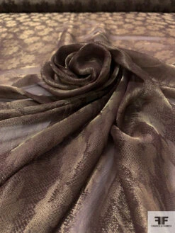 Italian Vintage Ralph Lauren Floral Jacquard Sheer Lamé - Eggplant Brown / Antique Gold