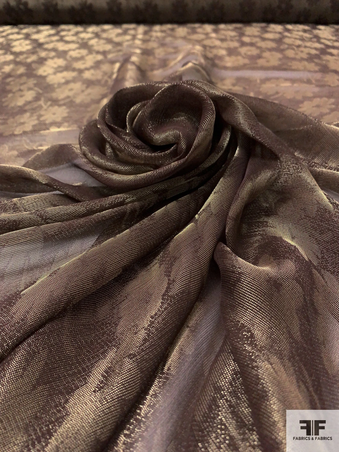 Italian Vintage Ralph Lauren Floral Jacquard Sheer Lamé - Eggplant Brown / Antique Gold 3 Italian Vintage Ralph Lauren Floral Jacquard Sheer Lamé - Eggplant Brown / Antique Gold
