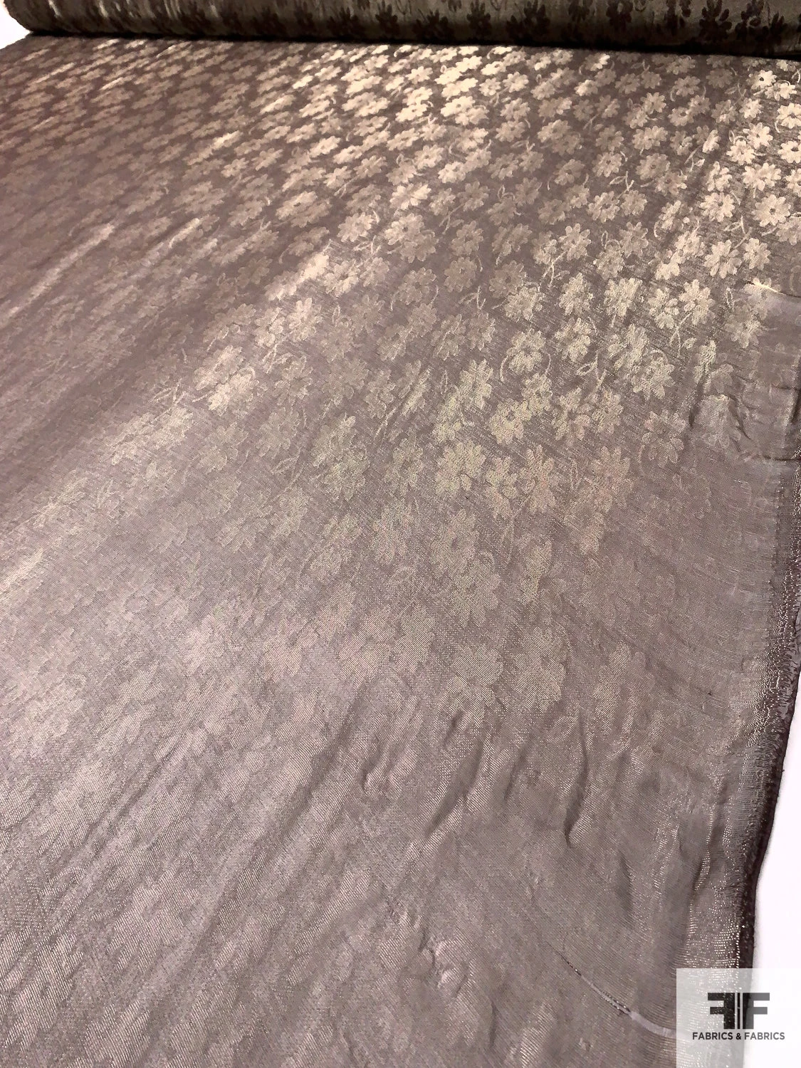 Italian Vintage Ralph Lauren Floral Jacquard Sheer Lamé - Eggplant Brown / Antique Gold 4 Italian Vintage Ralph Lauren Floral Jacquard Sheer Lamé - Eggplant Brown / Antique Gold - Image 2