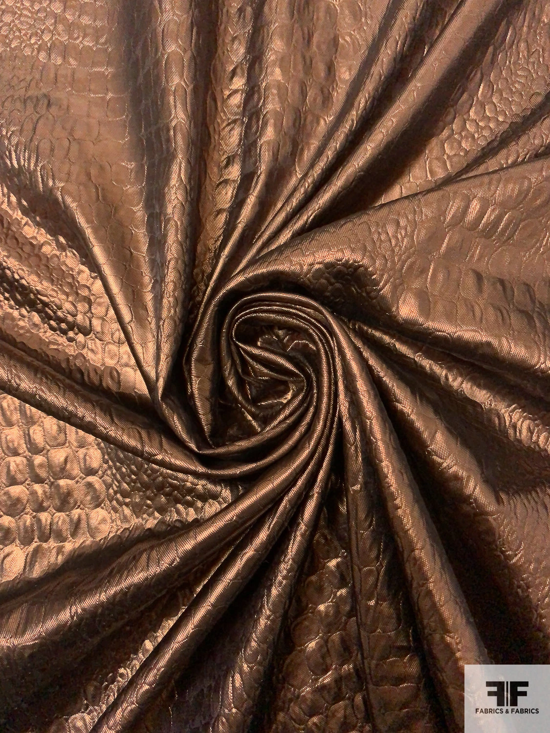 Italian Reptile Pattern Embossed-Look Lamé - Brown Copper 3 Italian Reptile Pattern Embossed-Look Lamé - Brown Copper