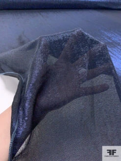 Italian Solid Lamé Silk Chiffon - Navy / Black