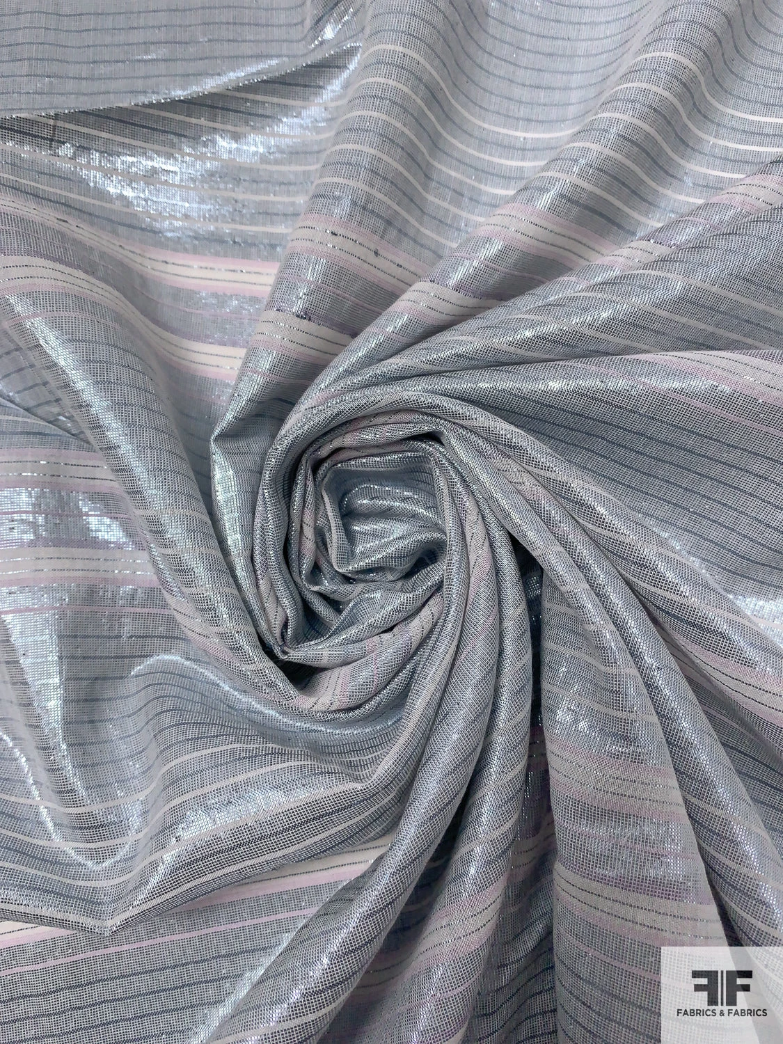 Italian Metallic Striped Lamé Cotton Voile - Metallic Mint / Off-White 5 Italian Metallic Striped Lamé Cotton Voile - Metallic Mint / Off-White - Image 3