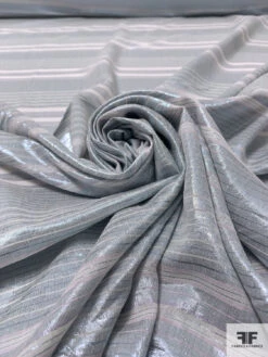 Italian Metallic Striped Lamé Cotton Voile - Metallic Mint / Off-White