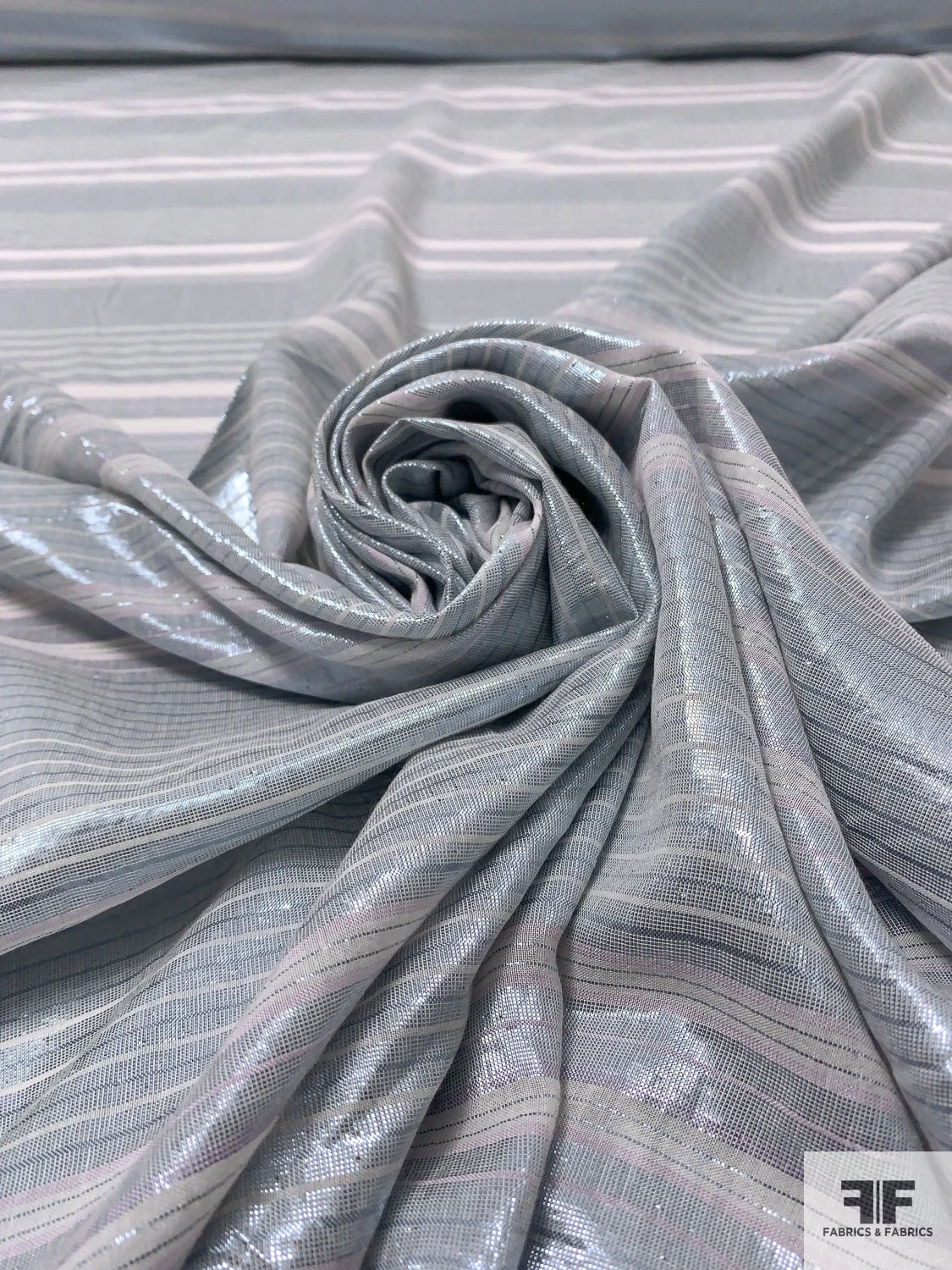 Italian Metallic Striped Lamé Cotton Voile - Metallic Mint / Off-White 3 Italian Metallic Striped Lamé Cotton Voile - Metallic Mint / Off-White