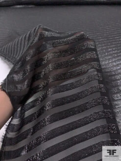 Italian Lurex Striped Silk Chiffon - Black -Fabrics And Fabrics Store 17808 8