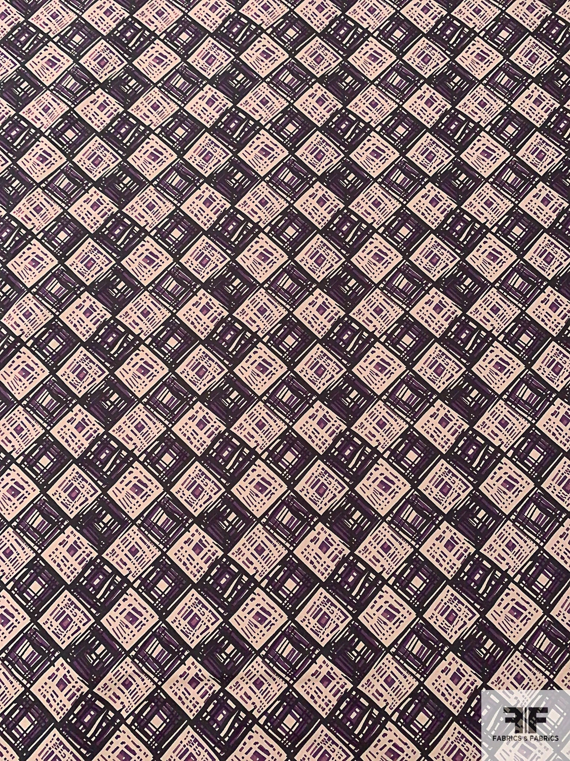 Geometric Sketch Printed Cotton Poplin - Nude / Purple / Eggplant 3 Geometric Sketch Printed Cotton Poplin - Nude / Purple / Eggplant