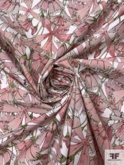Italian Exotic Leaf Printed Cotton Lawn - Dusty Pink / Dusty Lime / White -Fabrics And Fabrics Store 17837 2