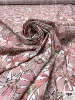 Italian Exotic Leaf Printed Cotton Lawn - Dusty Pink / Dusty Lime / White -Fabrics And Fabrics Store 17837 3