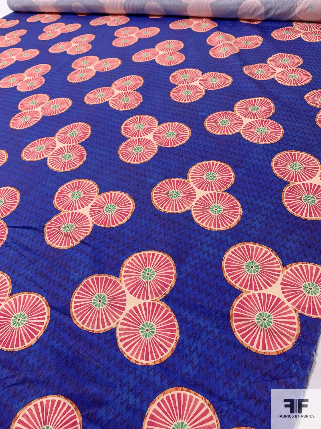 Pinwheel Printed Lightweight Stretch Cotton Twill - Indigo / Berry Pink / Orange / Bright Green 4 Pinwheel Printed Lightweight Stretch Cotton Twill - Indigo / Berry Pink / Orange / Bright Green - Image 2