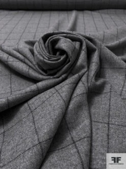 Italian Windowpane Flannel Wool Suiting - Heather Grey / Navy