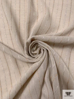 Italian Plain-Weave Virgin Wool Blend Suiting With Textured Striped Design - Beige / Marigold / Off-White -Fabrics And Fabrics Store 17925 2