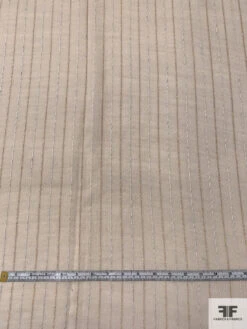Italian Plain-Weave Virgin Wool Blend Suiting With Textured Striped Design - Beige / Marigold / Off-White -Fabrics And Fabrics Store 17925 4
